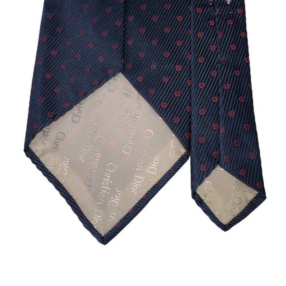 Christian Dior Vintage 100% Silk Polka Dot Classic Neck Tie Navy / Red - Picture 4 of 4